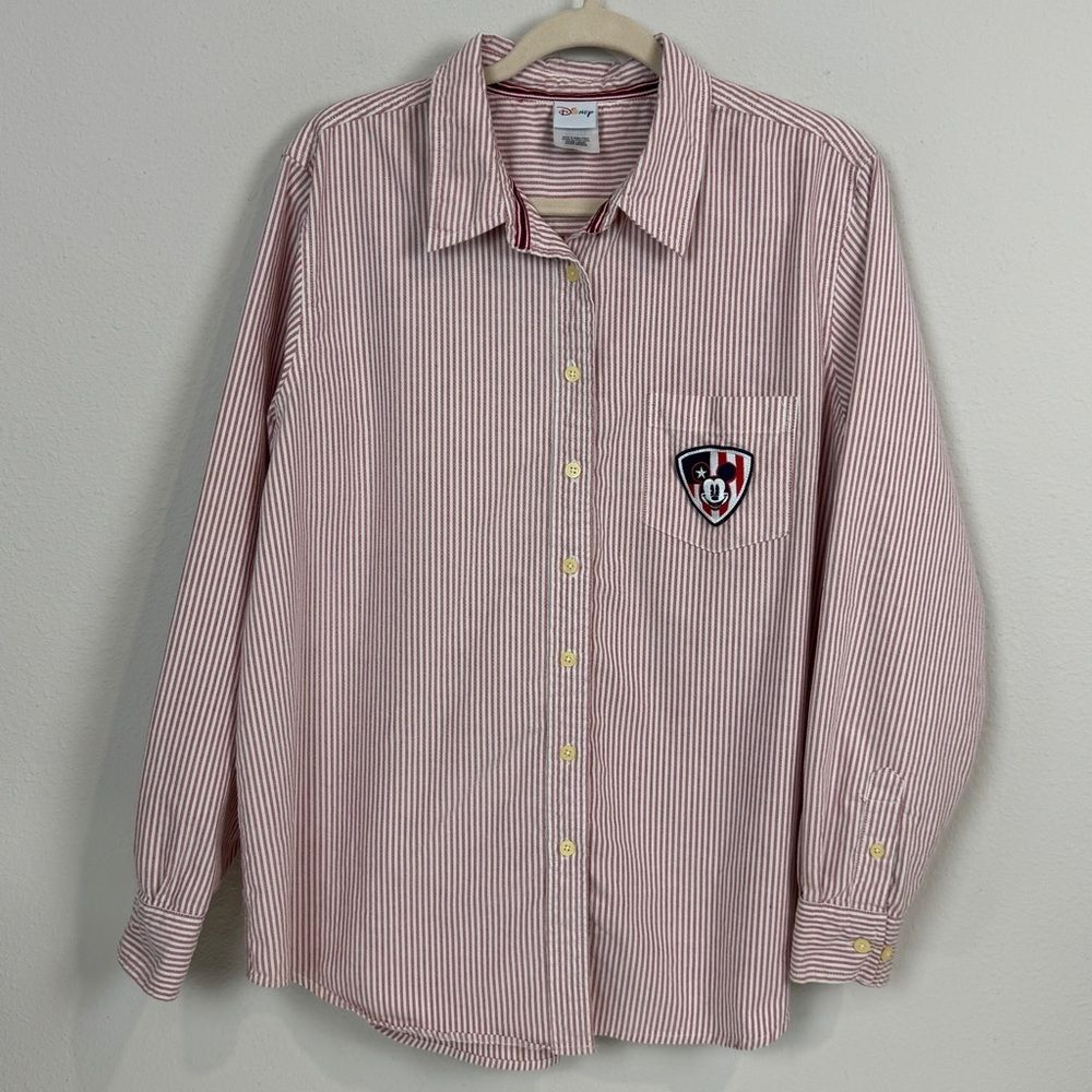 Disney Mickey Mouse Red White Striped Oxford Button Up Shirt XL